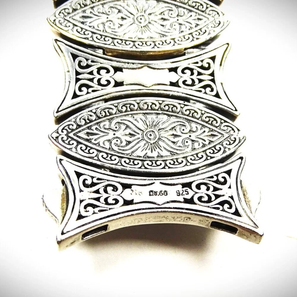 KONSTANTINO Sterling Silver Faceted Prasiolite Wide Link Bracelet 121 Grams - Picture 10 of 13